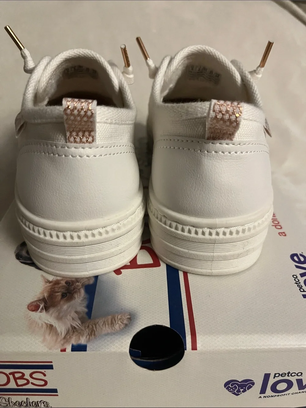 Skechers White Canvas Sneakers with Rose-Gold Accents